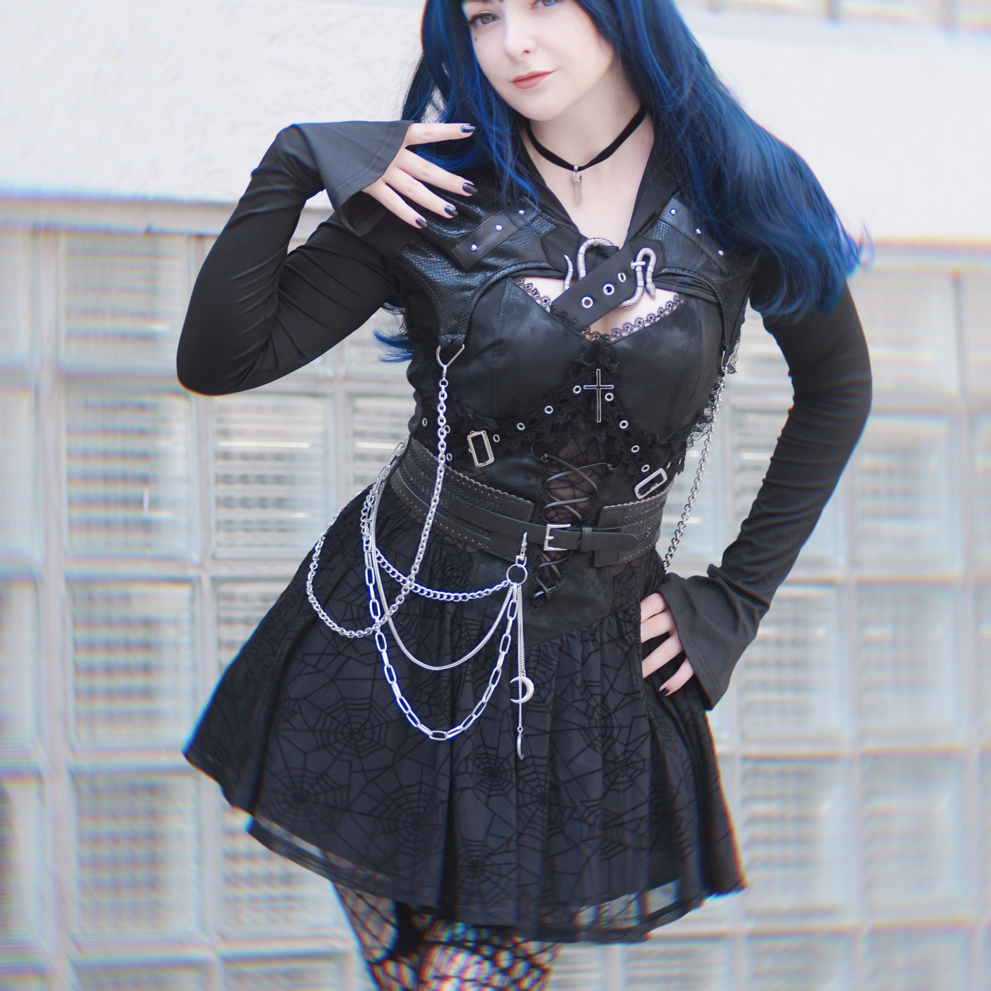 Darkinlove Women's Punk Cross Spider Mesh Slip Dress