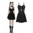 Darkinlove Women's Punk Cross Spider Mesh Slip Dress