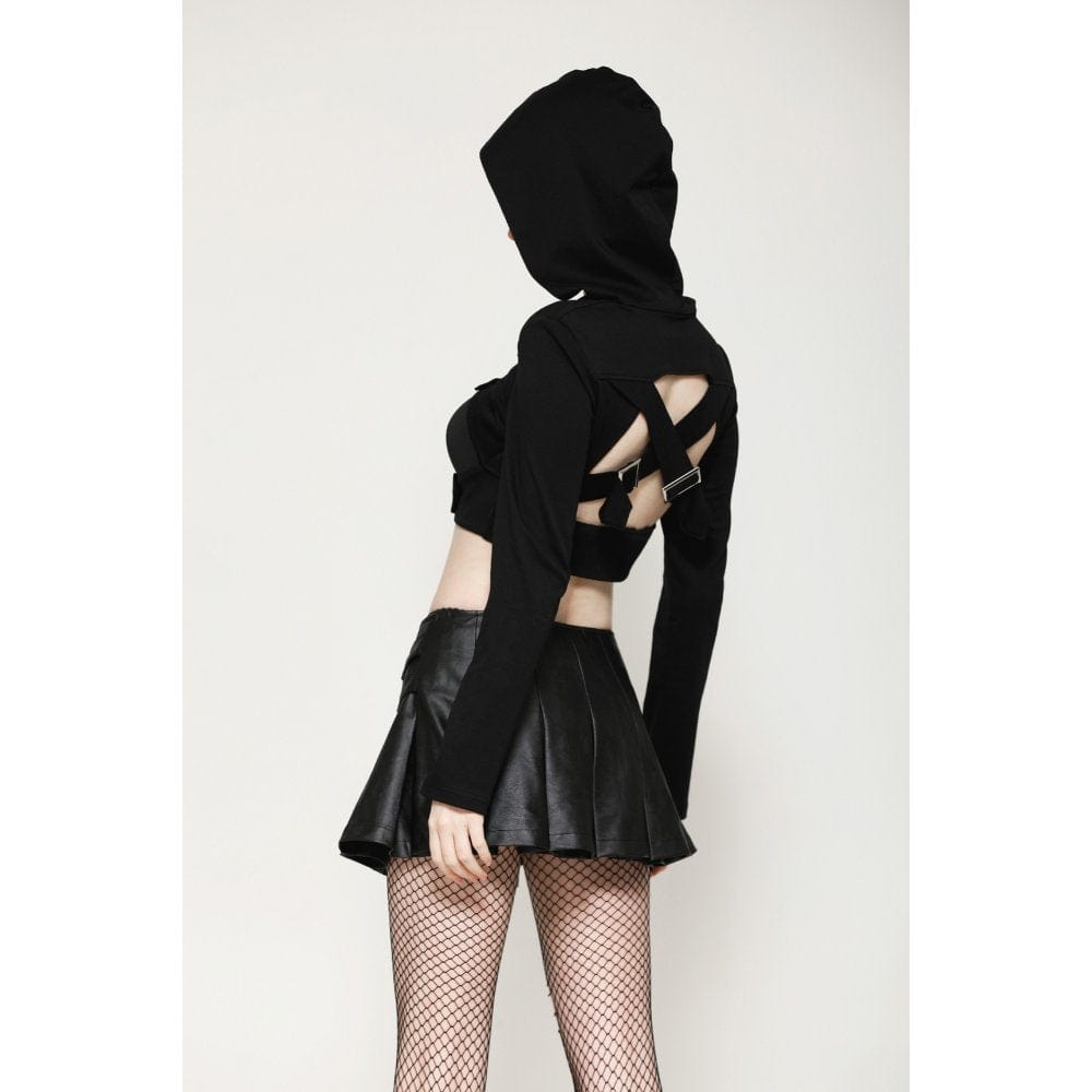 Darkinlove Women's Punk Cut-out Buckle-up Cape with Hood