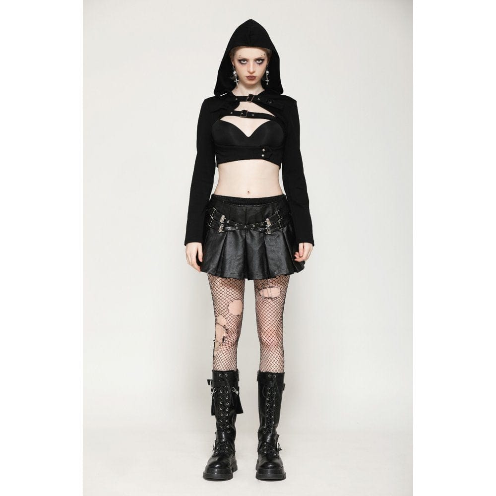 Darkinlove Women's Punk Cut-out Buckle-up Cape with Hood