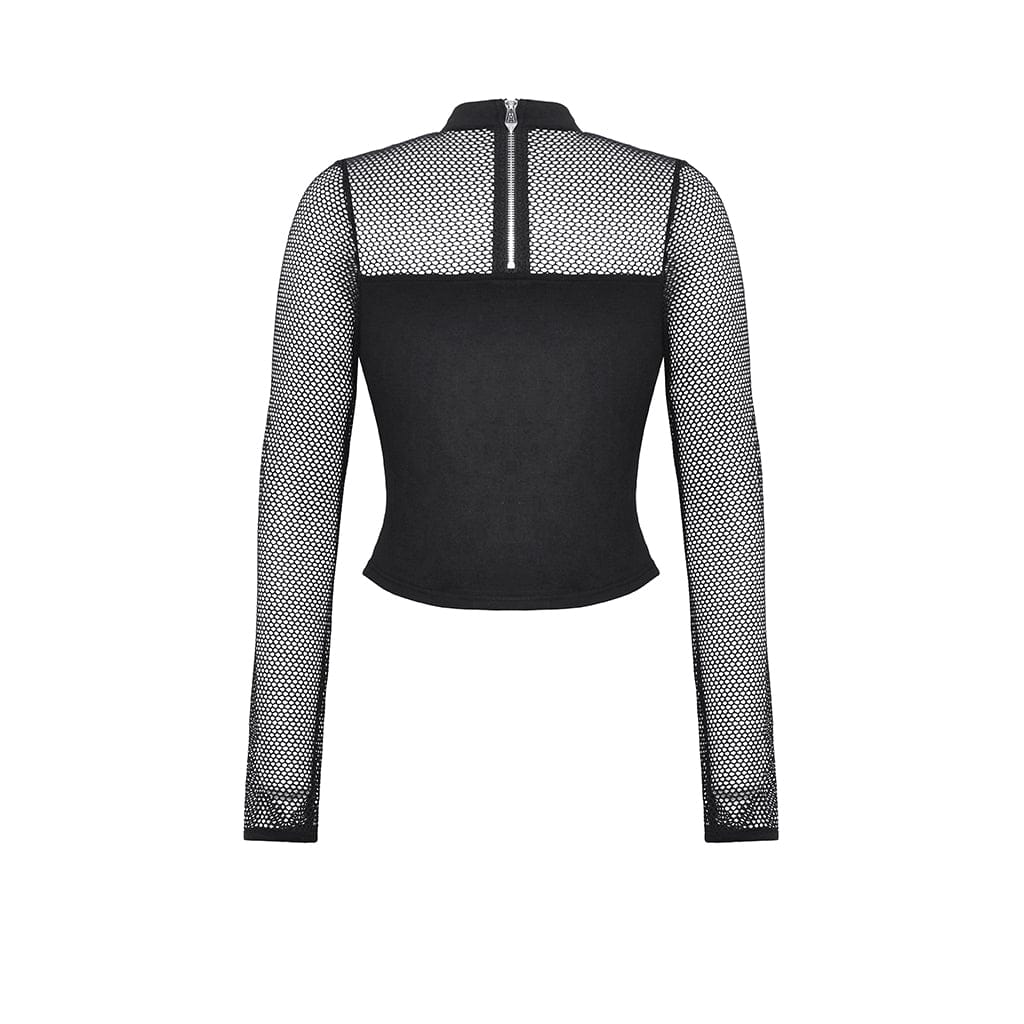 Darkinlove Women's Punk Cut-out Mesh Long Sleeved Blouse