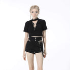 Darkinlove Women's Punk Cutout Black Crop Top with Cross Chain