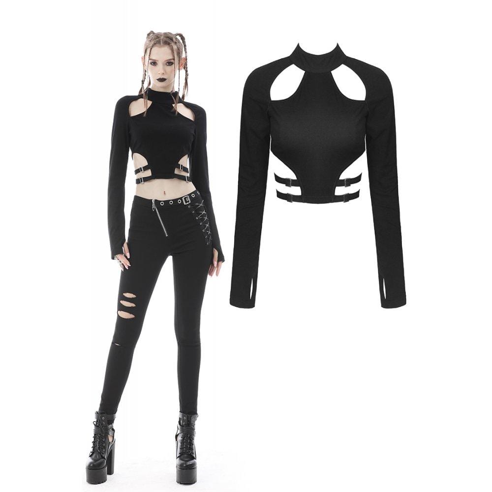 Darkinlove Women's Punk Cutout Buckle Crop Top