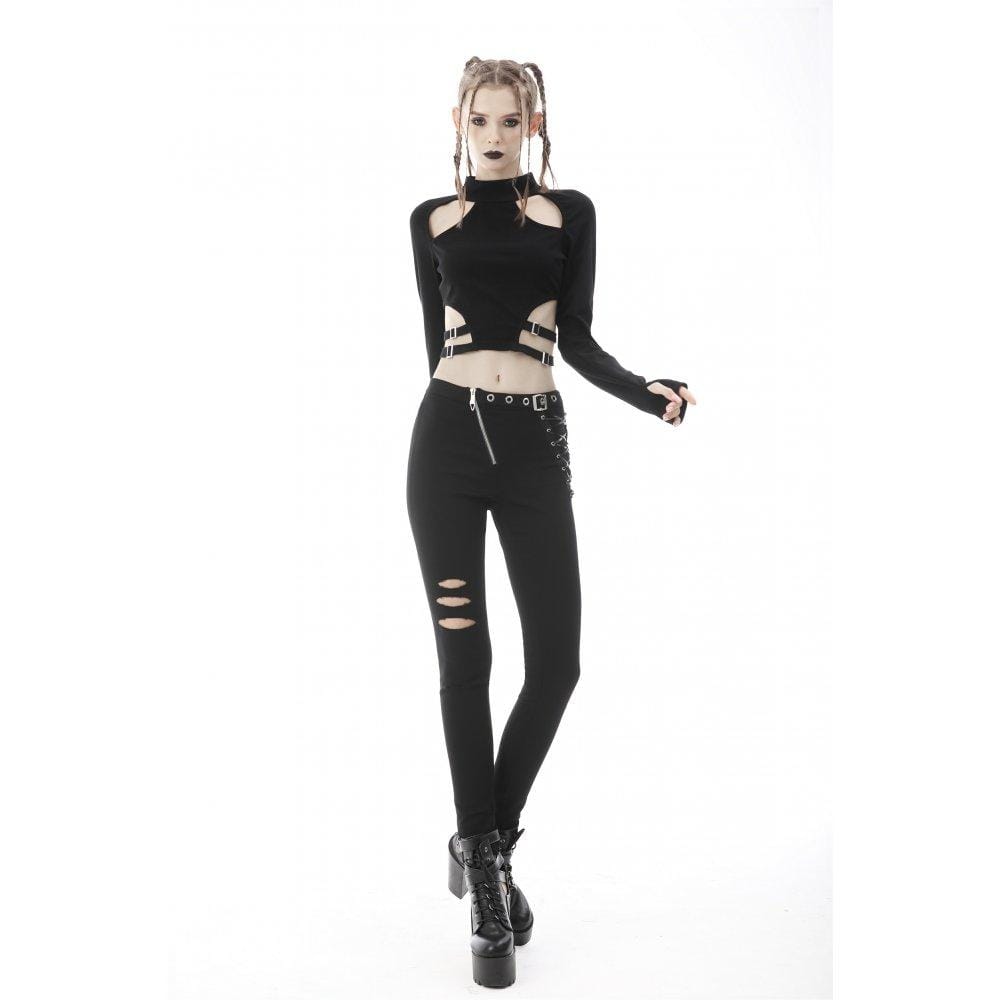 Darkinlove Women's Punk Cutout Buckle Crop Top