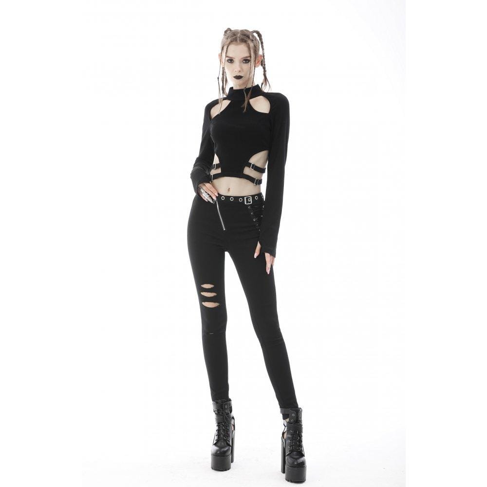 Darkinlove Women's Punk Cutout Buckle Crop Top