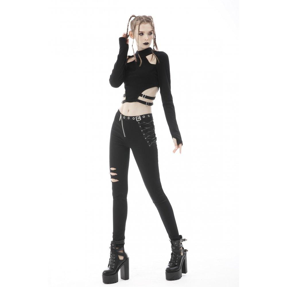 Darkinlove Women's Punk Cutout Buckle Crop Top