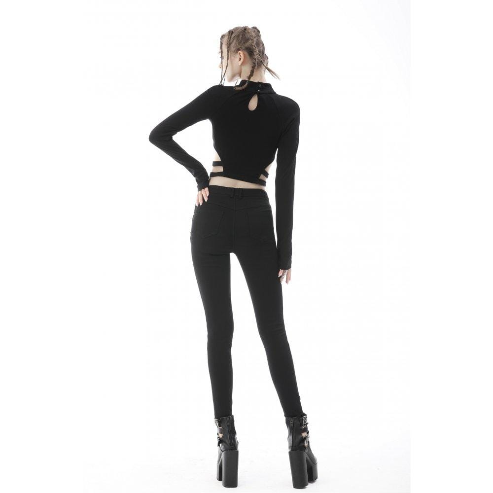 Darkinlove Women's Punk Cutout Buckle Crop Top