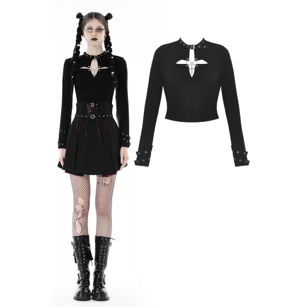 Darkinlove Women's Punk Cutout Cross Eyelet Crop Top