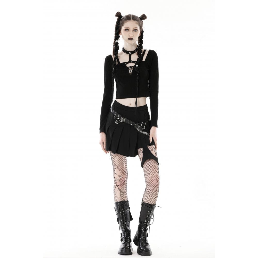 Darkinlove Women's Punk Cutout Eyelet Buckle Crop Top