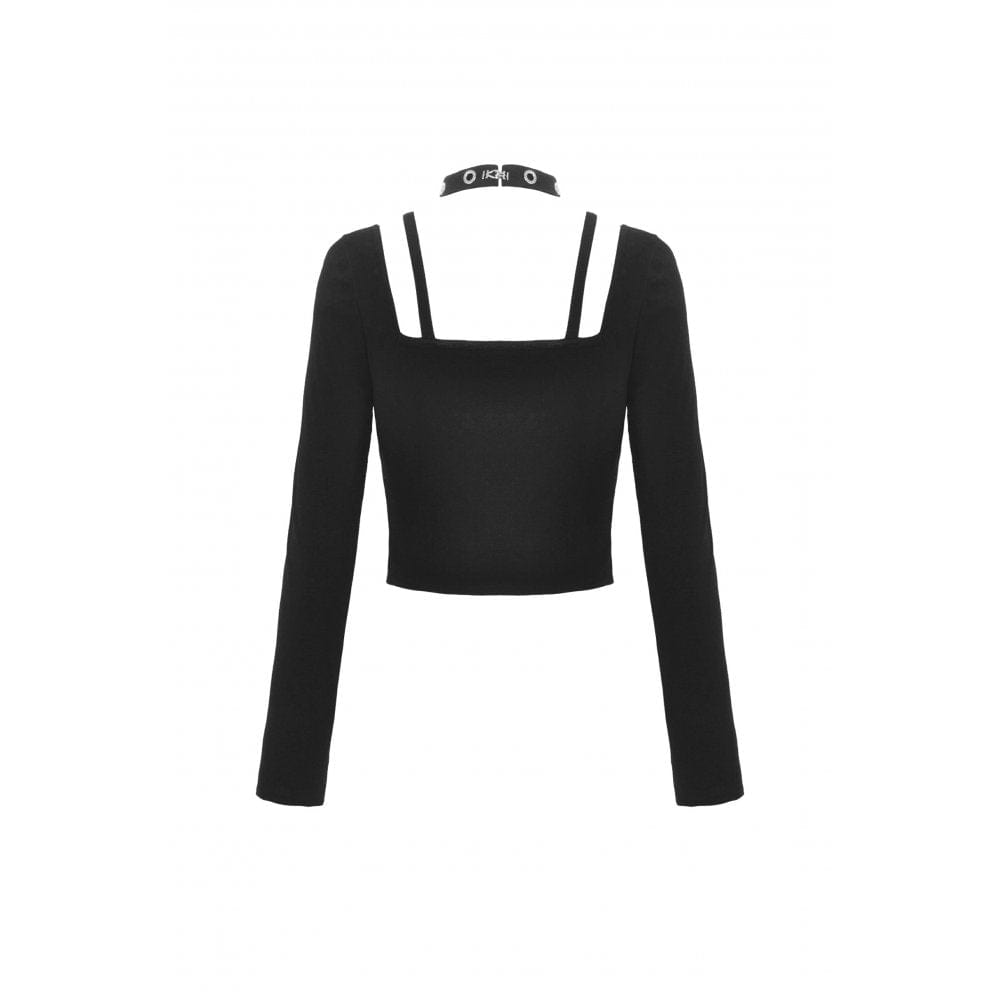 Darkinlove Women's Punk Cutout Eyelet Buckle Crop Top