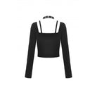 Darkinlove Women's Punk Cutout Eyelet Buckle Crop Top
