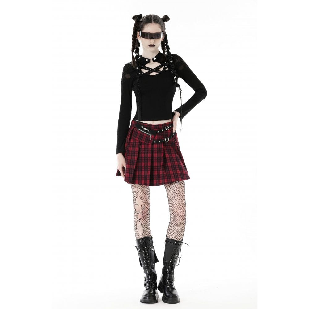 Darkinlove Women's Punk Cutout Eyelet Ripped Crop Top