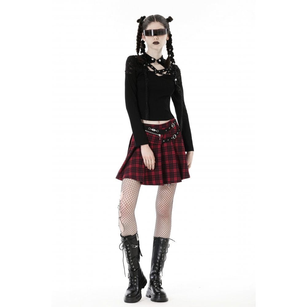 Darkinlove Women's Punk Cutout Eyelet Ripped Crop Top