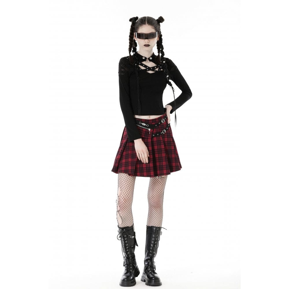 Darkinlove Women's Punk Cutout Eyelet Ripped Crop Top