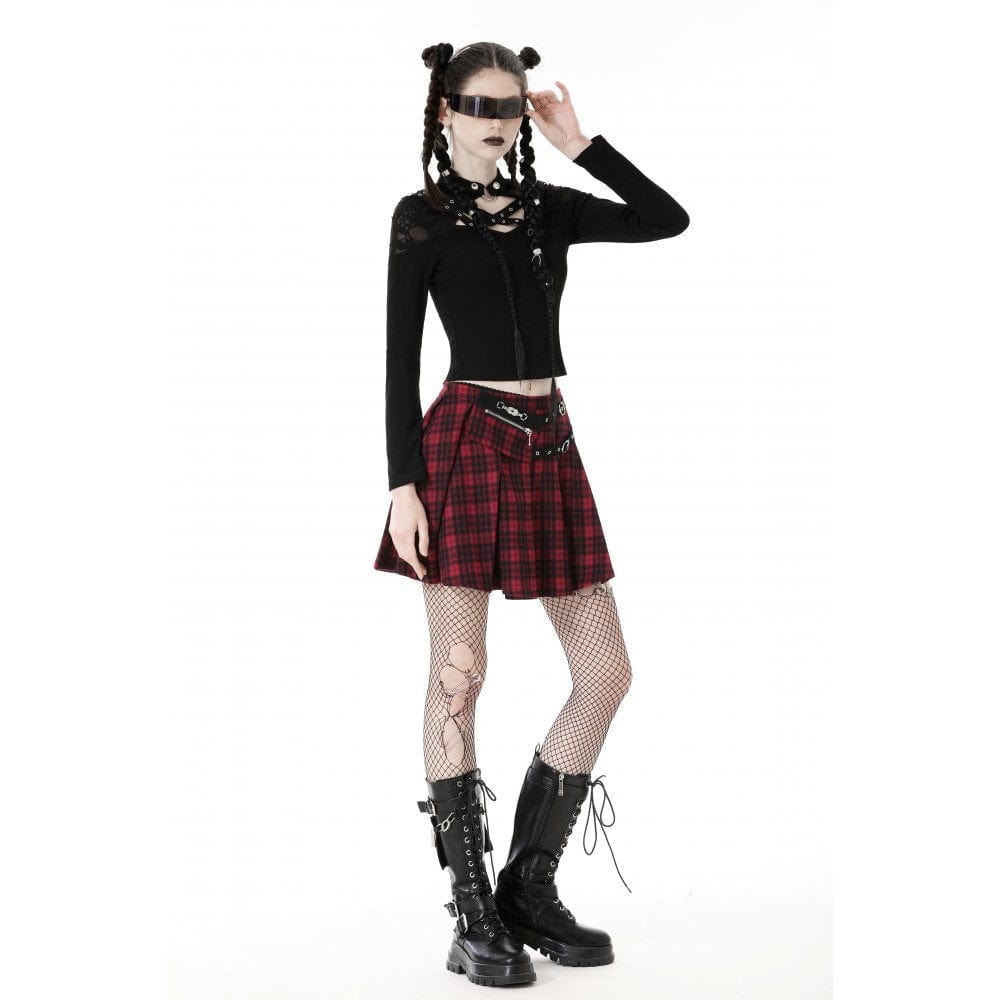 Darkinlove Women's Punk Cutout Eyelet Ripped Crop Top