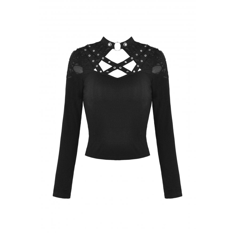 Darkinlove Women's Punk Cutout Eyelet Ripped Crop Top