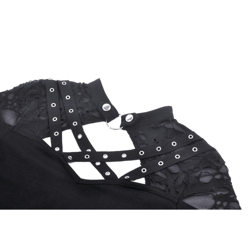 Darkinlove Women's Punk Cutout Eyelet Ripped Crop Top