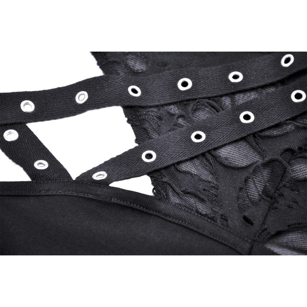 Darkinlove Women's Punk Cutout Eyelet Ripped Crop Top