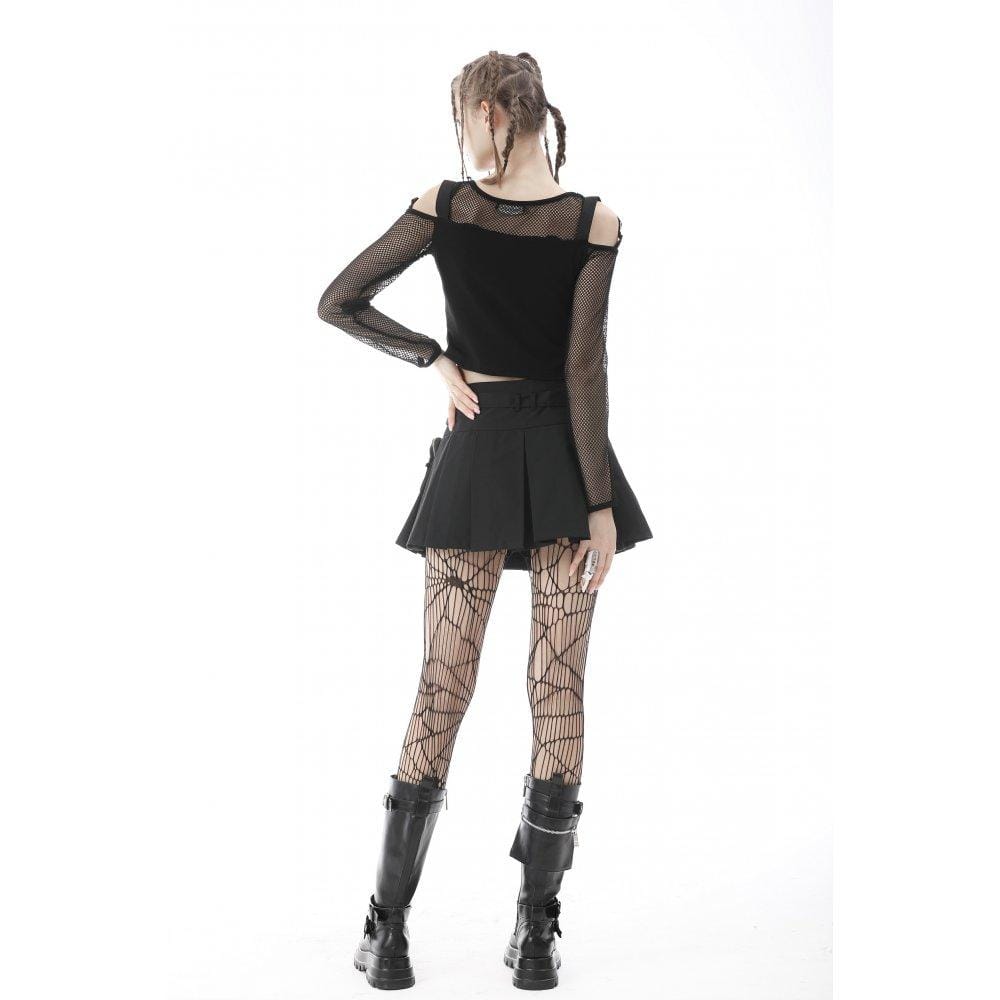 Darkinlove Women's Punk Cutout Mesh Splice Buckle Crop Top