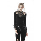 Darkinlove Women's Punk Cutout Mesh Splice Buckle T-shirt