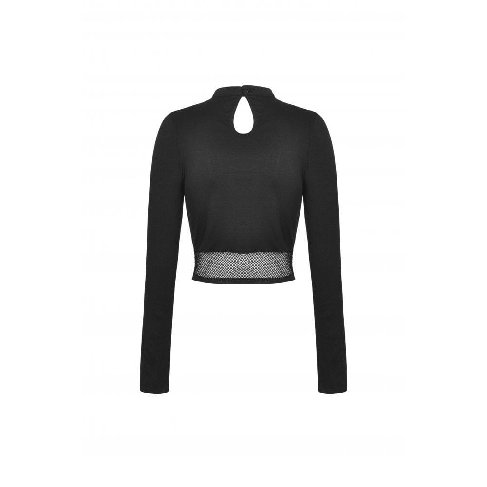 Darkinlove Women's Punk Cutout Mesh Splice Crop Top