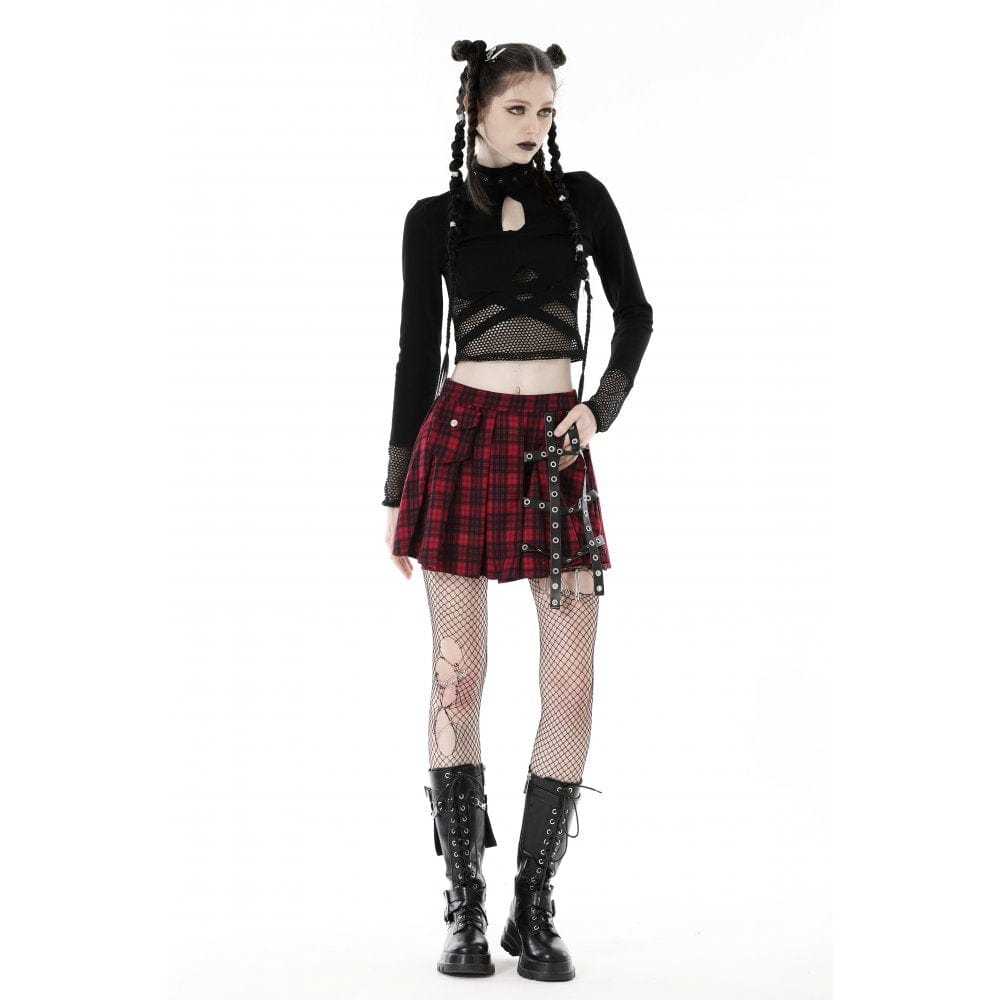 Darkinlove Women's Punk Cutout Mesh Splice Crop Top