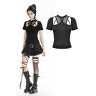 Darkinlove Women's Punk Cutout Mesh Splice Crop Top