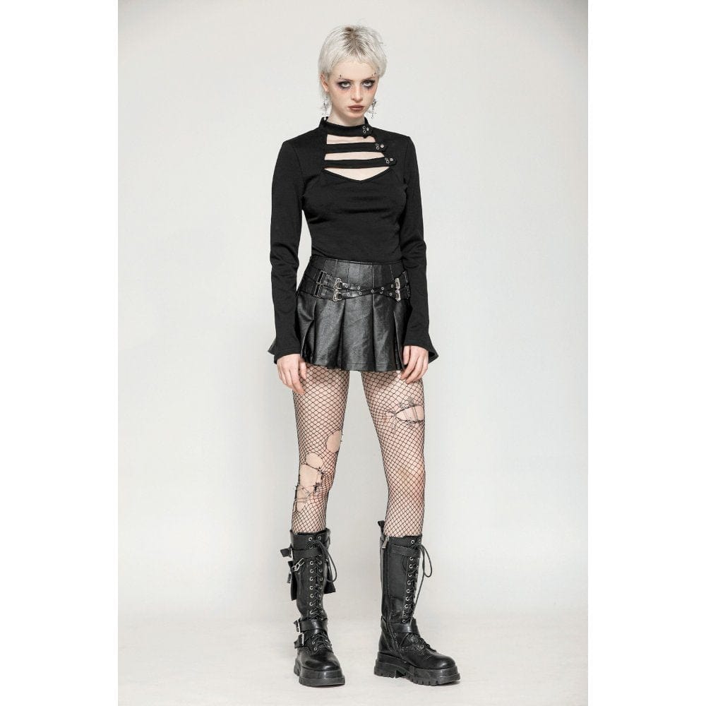 Darkinlove Women's Punk Cutout Plunging Shirt
