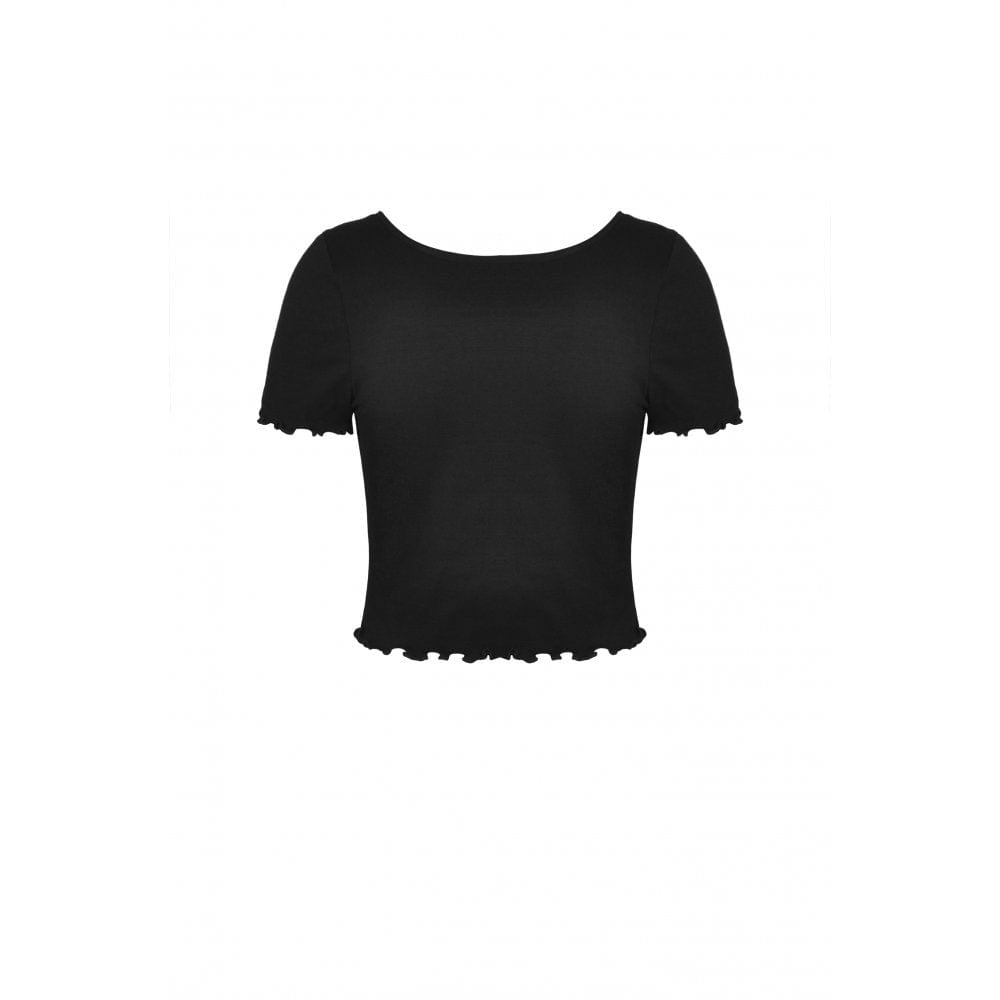 Darkinlove Women's Punk Cutout Short Puff Sleeved Crop Top