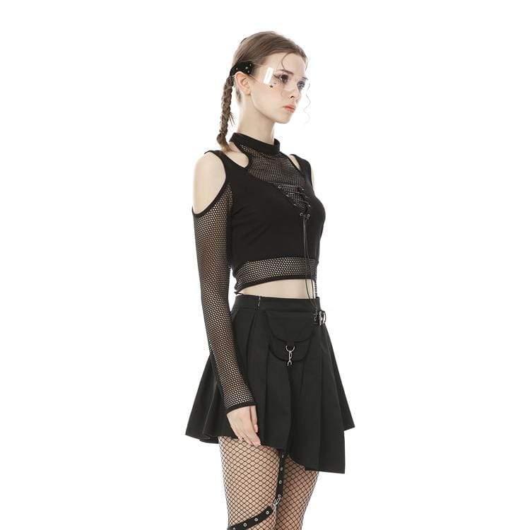 Darkinlove Women's Punk Cutout Shoulder Sheer Mesh Tops