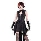Darkinlove Women's Punk Cutout Turn-down Collar Zipper Irregular Hem Dress