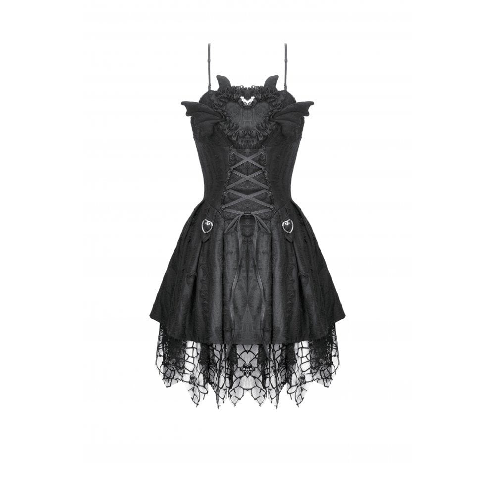 Darkinlove Women's Punk Dark Demon Lacing-up Pleated Slip Dress