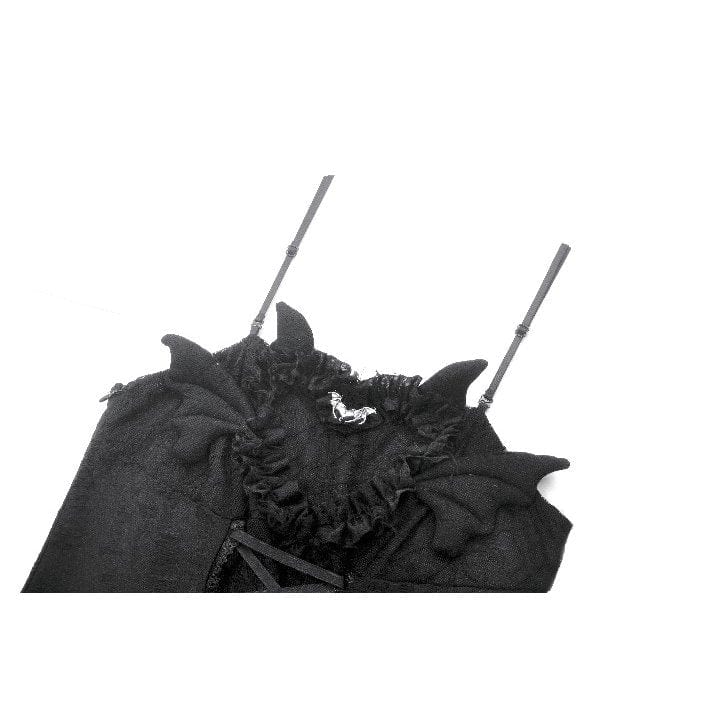 Darkinlove Women's Punk Dark Demon Lacing-up Pleated Slip Dress