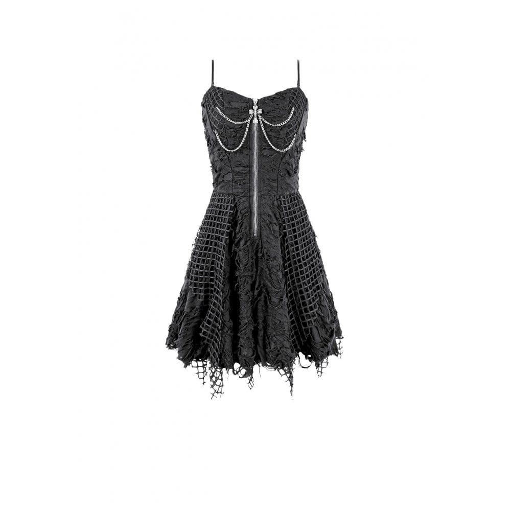 Darkinlove Women's Punk Distressed Chain Zipper Slip Dress