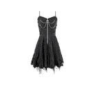 Darkinlove Women's Punk Distressed Chain Zipper Slip Dress