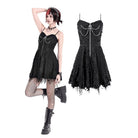 Darkinlove Women's Punk Distressed Chain Zipper Slip Dress