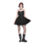 Darkinlove Women's Punk Distressed Chain Zipper Slip Dress