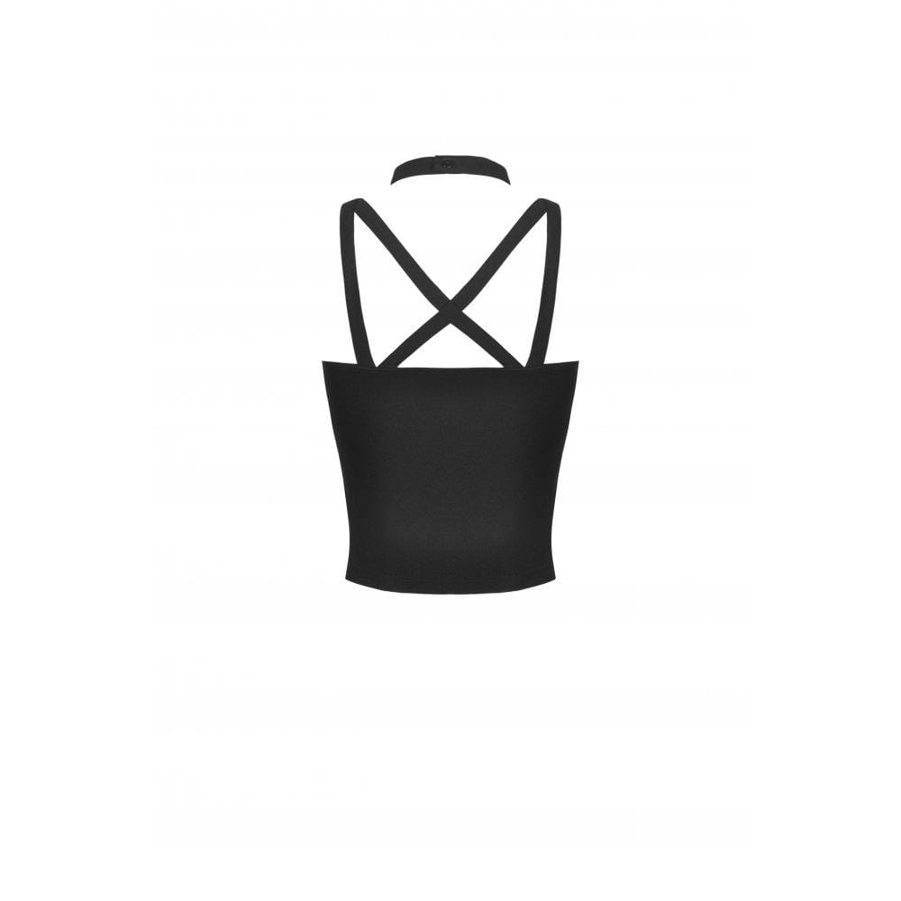 Darkinlove Women's Punk Elastic Tape Mesh Splice Tank Top