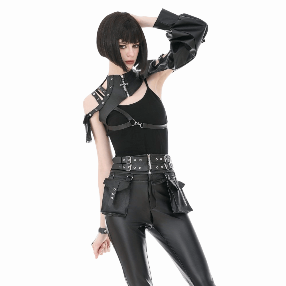 Darkinlove Women's Punk Eyelet Buckle Strap Zipper Belt with Pouches