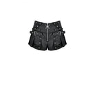 Darkinlove Women's Punk Eyelet Buckle Strap Zipper Mini Pleated Shorts