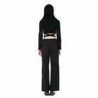 Darkinlove Women's Punk Eyelet Cutout Hooded Long Sleeve Crop Top with Detachable Brooch
