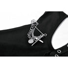Darkinlove Women's Punk Eyelet Cutout Hooded Long Sleeve Crop Top with Detachable Brooch