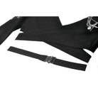 Darkinlove Women's Punk Eyelet Cutout Hooded Long Sleeve Crop Top with Detachable Brooch