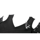 Darkinlove Women's Punk Eyelet Cutout Hooded Long Sleeve Crop Top with Detachable Brooch