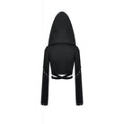 Darkinlove Women's Punk Eyelet Cutout Hooded Long Sleeve Crop Top with Detachable Brooch