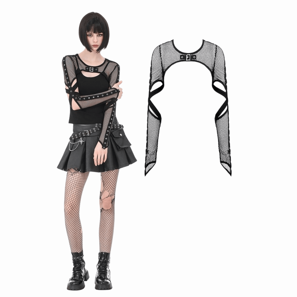 Darkinlove Women's Punk Eyelet Cutout Mesh Cape