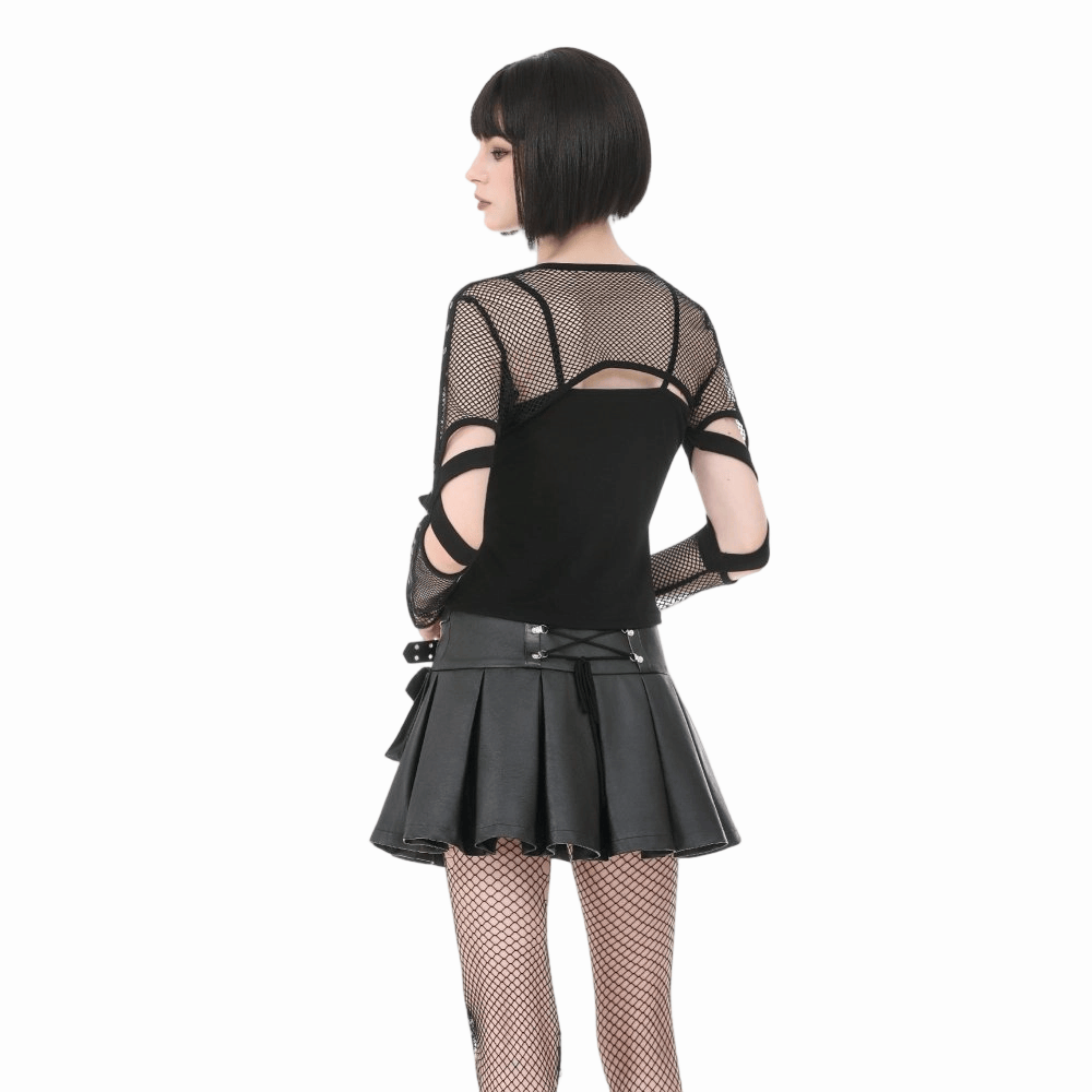 Darkinlove Women's Punk Eyelet Cutout Mesh Cape