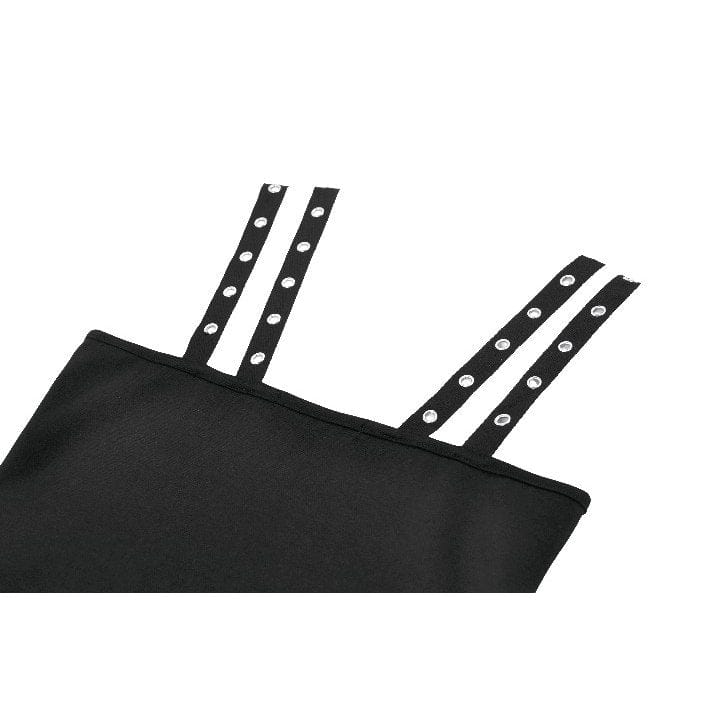 Darkinlove Women's Punk Eyelet Distressed Lace-up Zip Tank Top