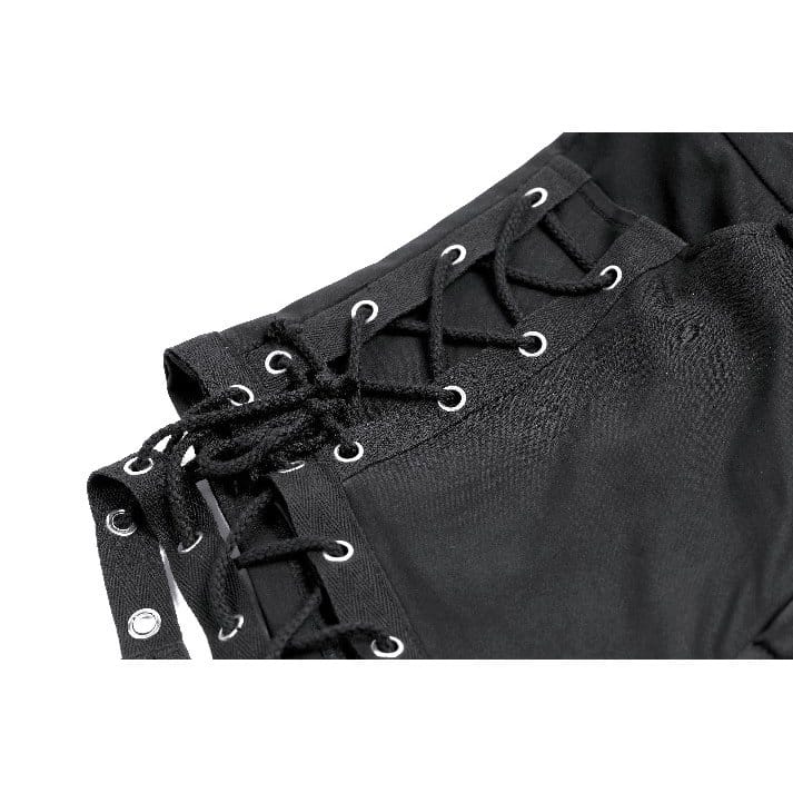 Darkinlove Women's Punk Eyelet Lace-up Cutout Shorts