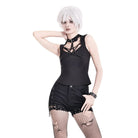 Darkinlove Women's Punk Eyelet Lace-up Cutout Shorts